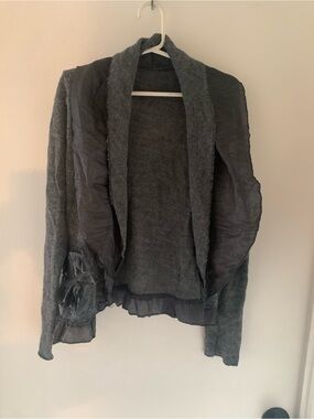 Women's Dark Gray Open-Front Cardigan with Sheer Trim, Made in Italy, size M